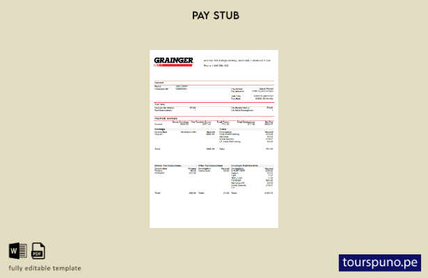 Plantilla de recibo de sueldo de empresa industrial de Grainger de EE. UU. lista